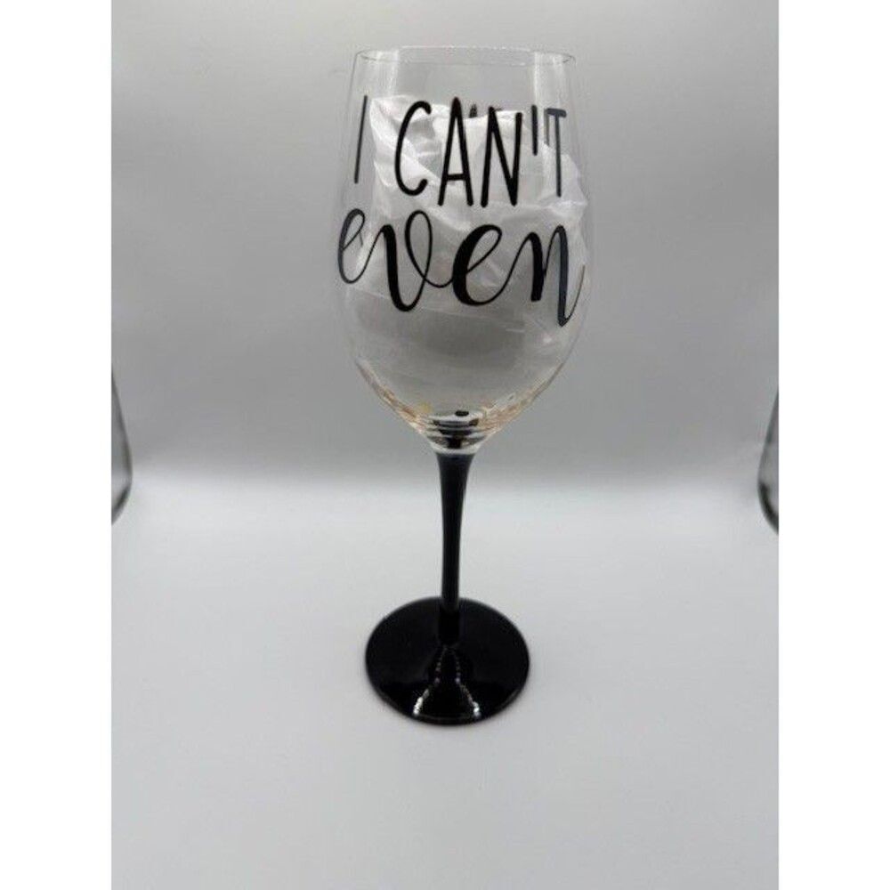 I Can’t Even Wine Glass Funny Stemmed Glass Black Gold Gift Box Set